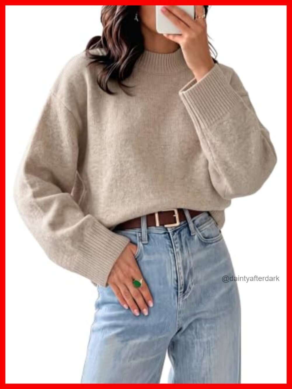 Oversized Batwing Sleeve Knit Pullover Sweater Mock Neck
